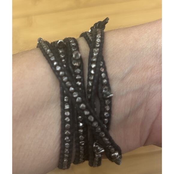 Chan Luu Black Skull Leather 5 Wrap Bracelet 925 Sterling Y2K Grunge Rocker - Picture 3 of 5